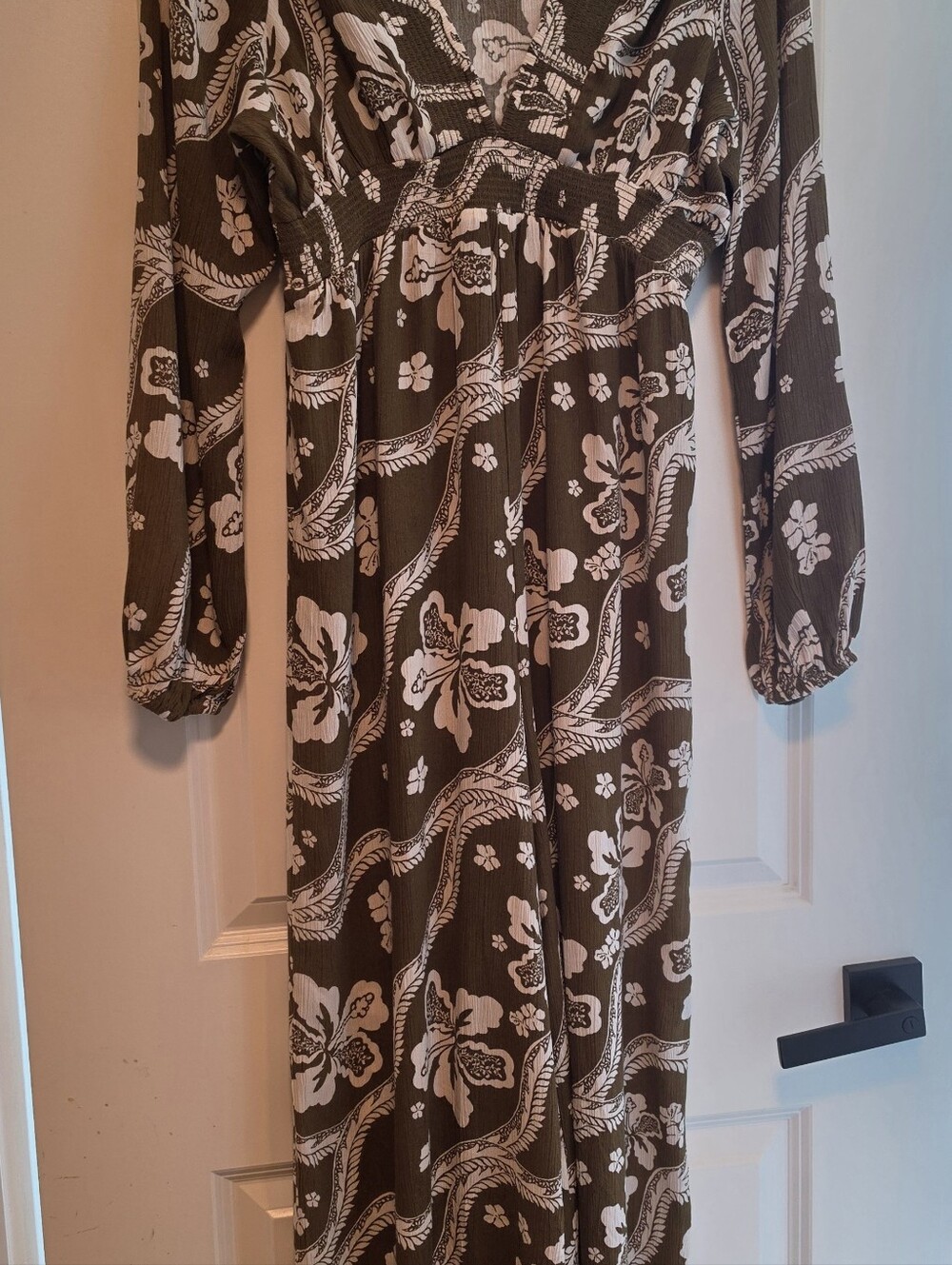 O'Neill Olive Maxi Jumpsuit with White Floral Print